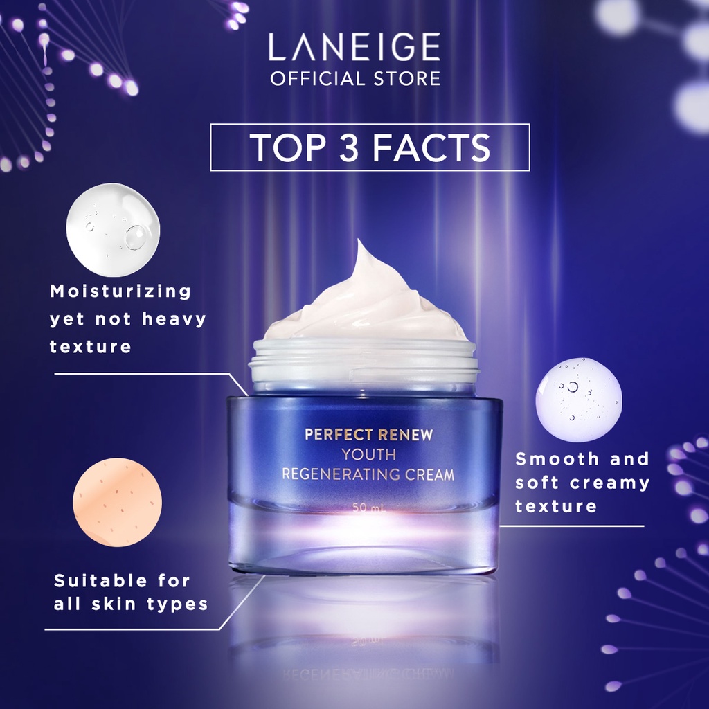 Laneige Perfect Renew Youth Regenerating Cream 8ml ครีมบำรุงต่อต้านริ้วรอย เพื่อลดริ้วรอยแรกเริ่มที่ปรากฏให้เห็นบนผิว ให้คุณค่าสารอาหารบำรุงผิว เพื่อให้ผิวกระชับและเรียบเนียน